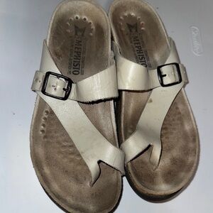 Mephisto Cream Leather Buckle Sandals